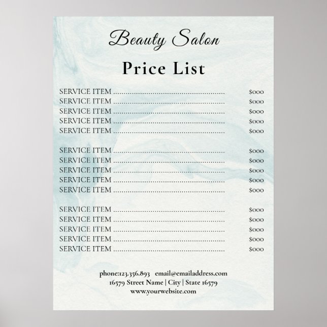 Vintage Beauty Salon Price List Poster (Front)