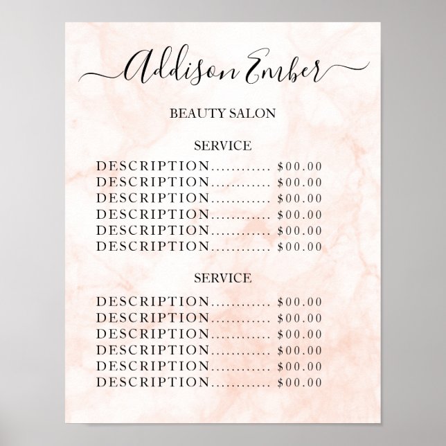 Vintage Beauty Salon Price List Poster (Front)