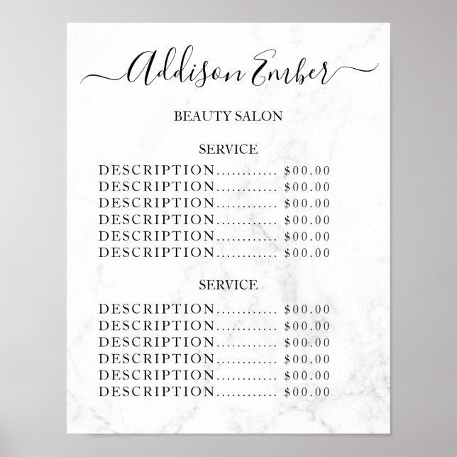 Vintage Beauty Salon Price List Poster (Front)