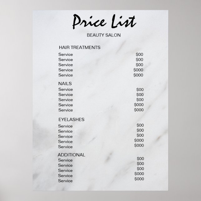 Vintage Beauty Salon Price List Poster (Front)