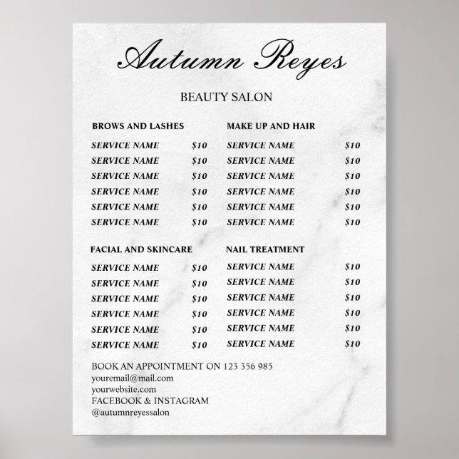 Vintage Beauty Salon Price List Poster (Front)