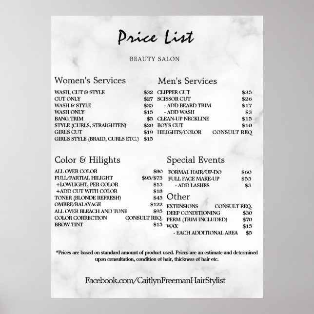 Vintage Beauty Salon Price List Poster (Front)