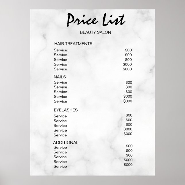 Vintage Beauty Salon Price List Poster (Front)