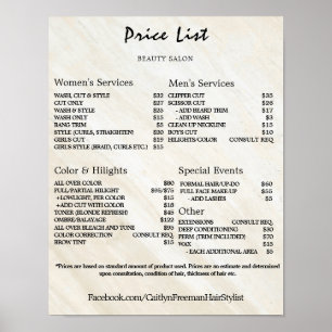 Vintage Beauty Salon Price List Poster