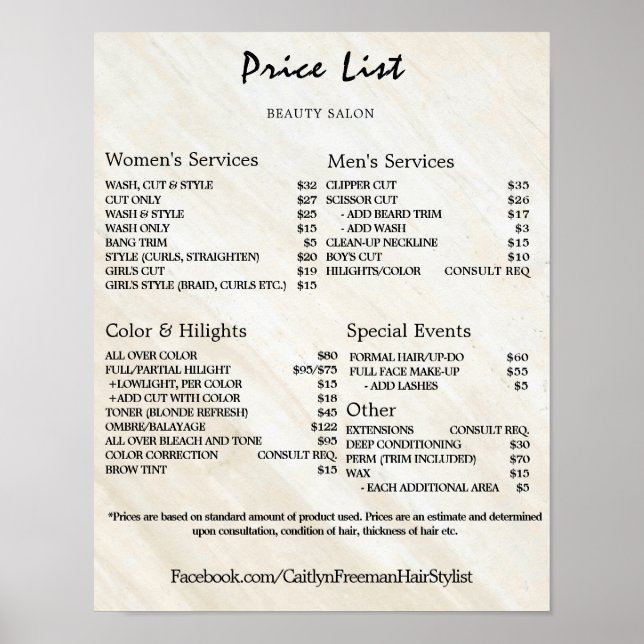 Vintage Beauty Salon Price List Poster (Front)