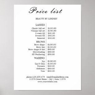 Vintage Beauty Salon Price List Poster