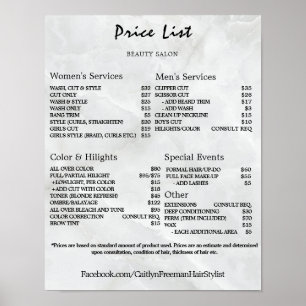 Vintage Beauty Salon Price List Poster