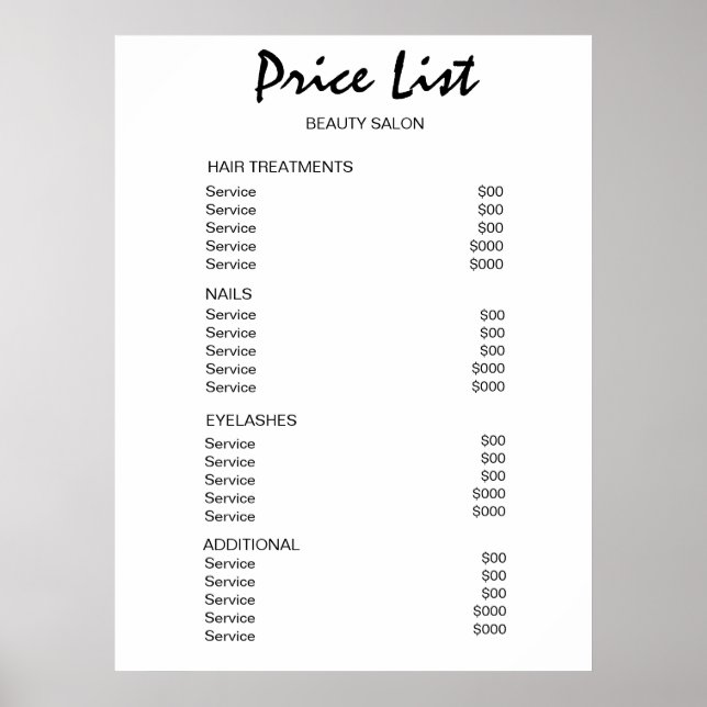 Vintage Beauty Salon Price List Poster (Front)