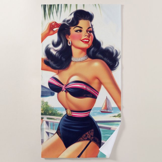 Vintage Beauty Summer Pin Up Beach Towel (Front)