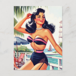 Vintage Beauty Summer Pin Up Postcard