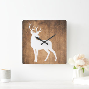 Vintage Beauty Wood & Deer Square Wall Clock