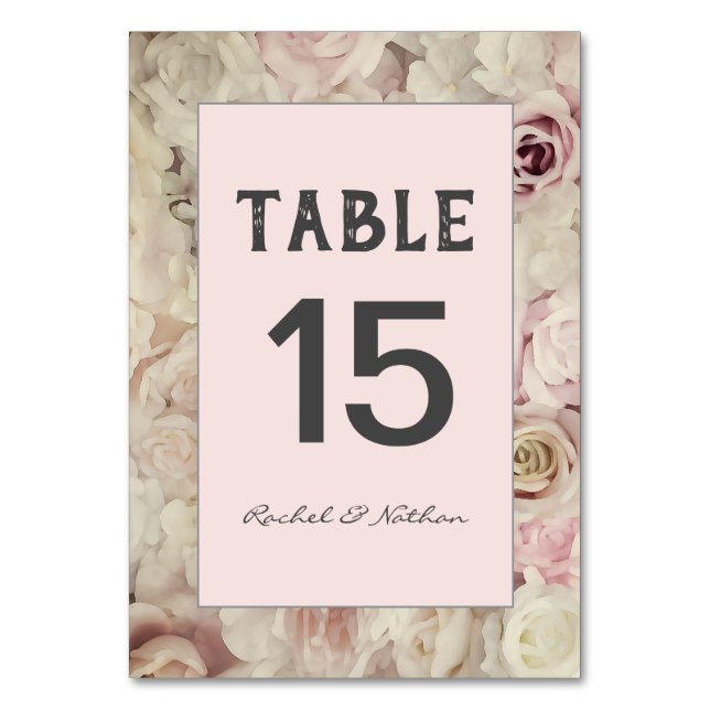 Vintage Bed of Roses Floral Table Number (Front)