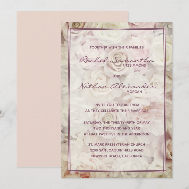 Vintage Bed of Roses Wedding Invitations (Front/Back)