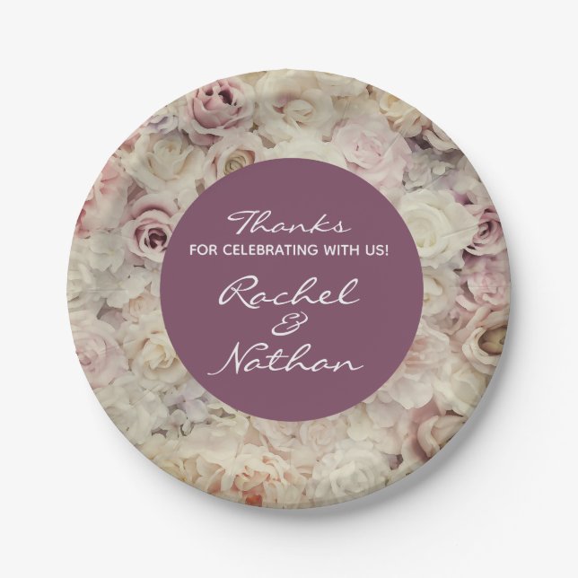 Vintage Bed of Roses Wedding Paper Plates (Front)