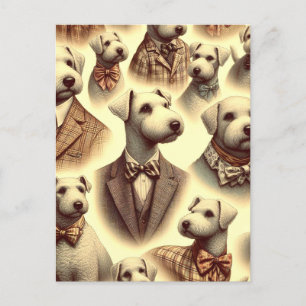Vintage Bedlington Terrier Illustration Postcard