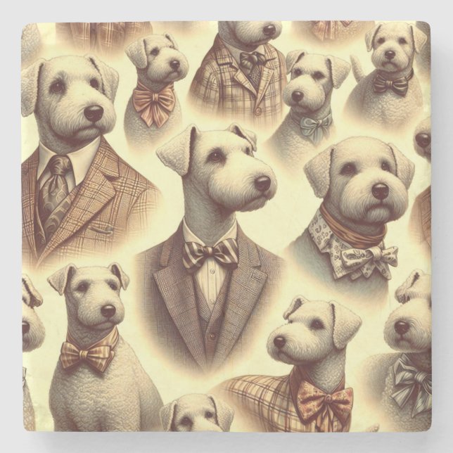 Vintage Bedlington Terrier Illustration Stone Coaster (Front)