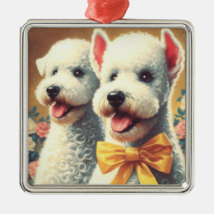 Vintage Bedlington Terrier Painting Metal Tree Decoration