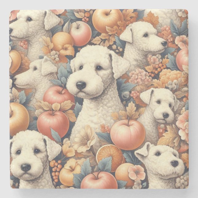 Vintage Bedlington Terrier Seamless  Stone Coaster (Front)