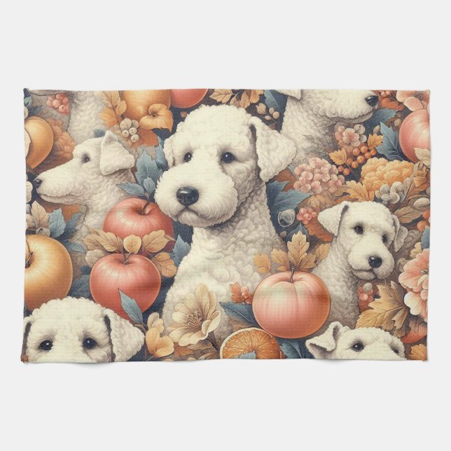 Vintage Bedlington Terrier Seamless  Tea Towel (Horizontal)