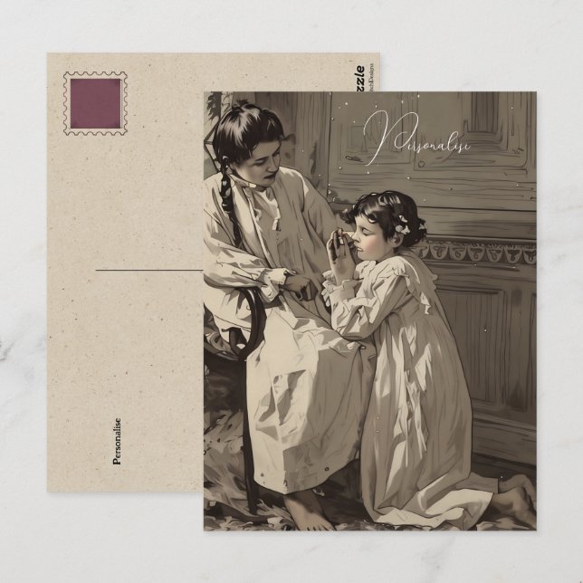 Vintage Bedtime Victorian Girls Prayer Photo Postcard (Front/Back)