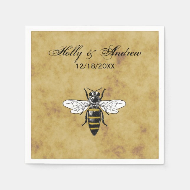Vintage Bee #2 Distressed Antique Background Napkin (Front)