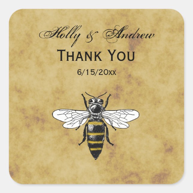 Vintage Bee #2 Distressed Antique Background Square Sticker (Front)