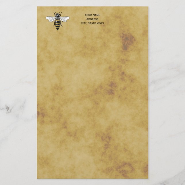 Vintage Bee #2 Distressed Antique Background Stationery (Front)