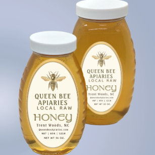 Vintage Bee 32 oz Queenline Jar Honey Label Gold