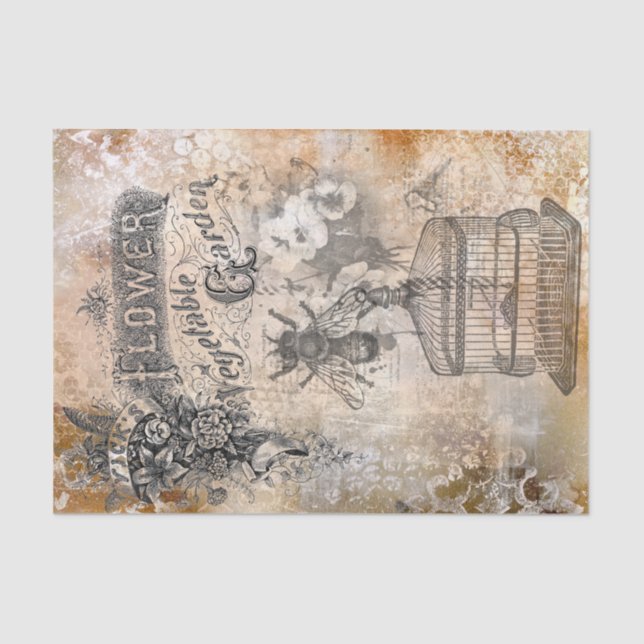 Vintage Bee and flower garden Tissue Paper (Front)