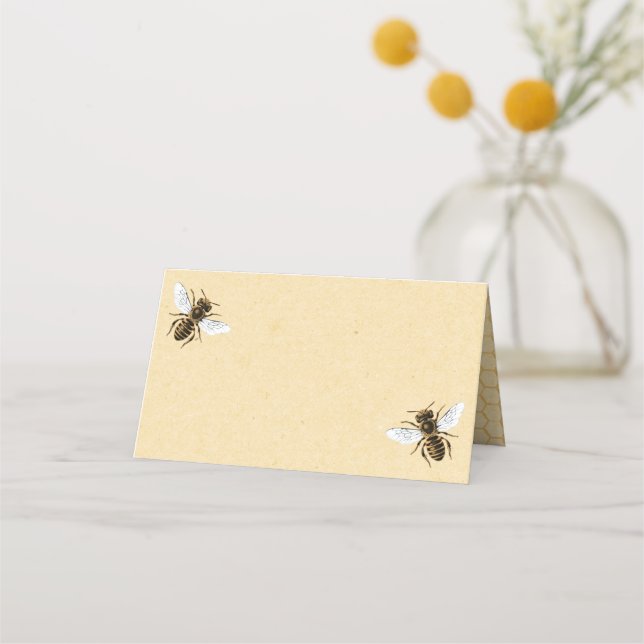Vintage Bee and Honeycomb Pattern Place Card (Back)