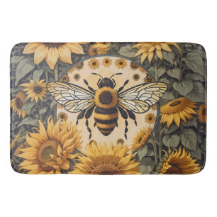 Vintage Bee and Sunflowers Bath Mat