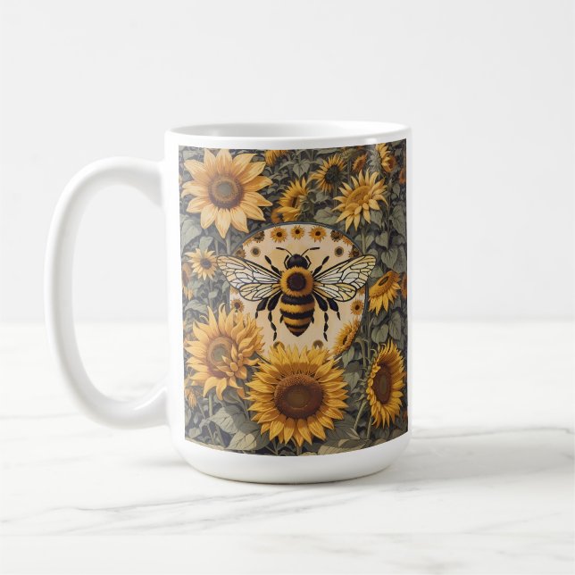 Vintage Bee and Sunflowers  Coffee Mug (Left)