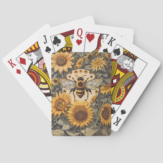 Vintage Bee and Sunflowers  Playing Cards (Back)