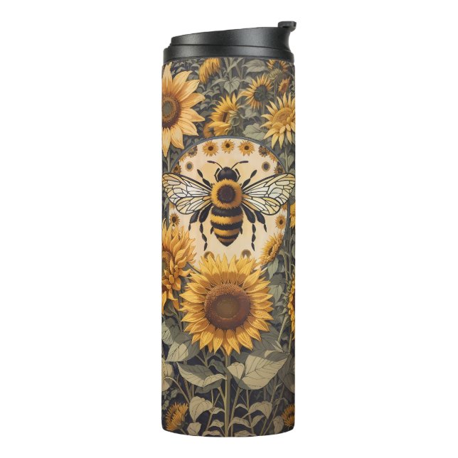 Vintage Bee and Sunflowers  Thermal Tumbler (Rotated Left)