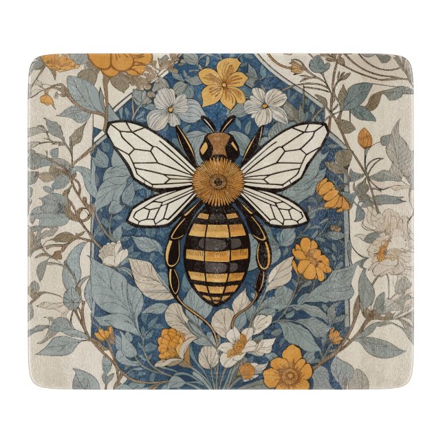 Vintage Bee and Wild Flowers Cutting Board (Front)