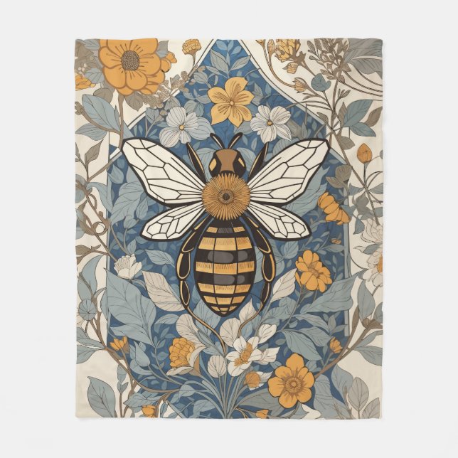 Vintage Bee and Wild Flowers Fleece Blanket (Front)