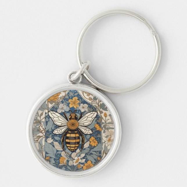 Vintage Bee and Wild Flowers Key Ring (Front)
