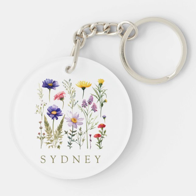Vintage Bee and Wild Flowers modern  Key Ring (Back)