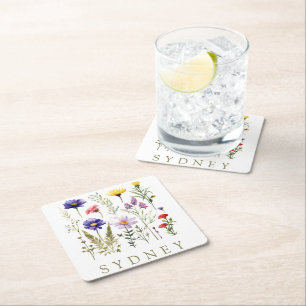Vintage Bee and Wild Flowers modern Square Paper Coaster