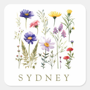 Vintage Bee and Wild Flowers modern Square Sticker