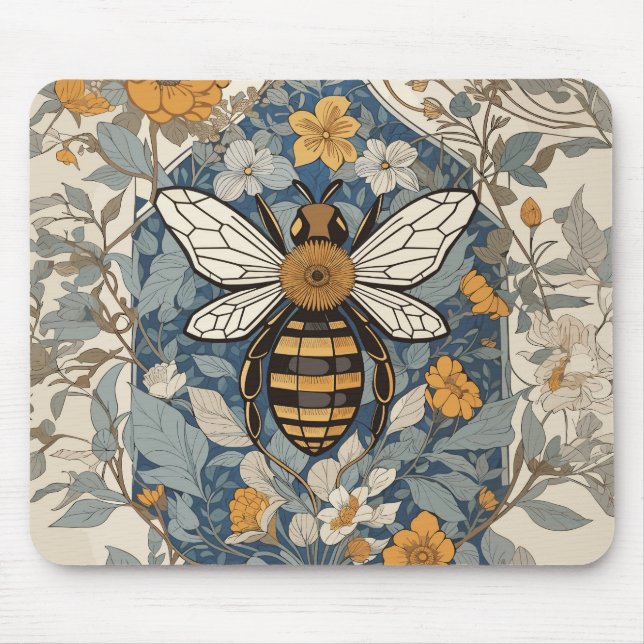Vintage Bee and Wild Flowers Mouse Mat (Front)