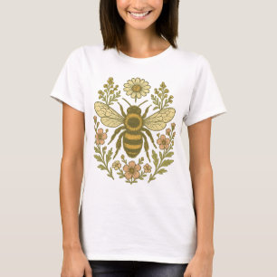 Vintage Bee and Wild Flowers   Retro Botanical Nat T-Shirt