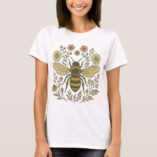 Vintage Bee and Wild Flowers   Retro Botanical Nat T-Shirt