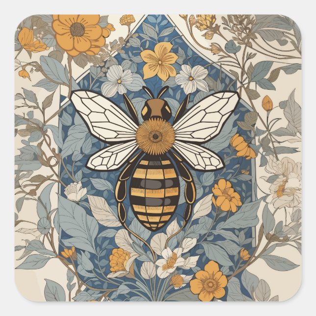 Vintage Bee and Wild Flowers Square Sticker (Front)