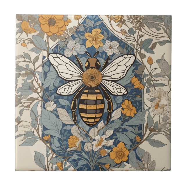 Vintage Bee and Wild Flowers Tile (Front)