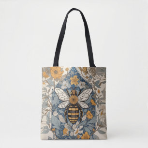 Vintage Bee and Wild Flowers Tote Bag