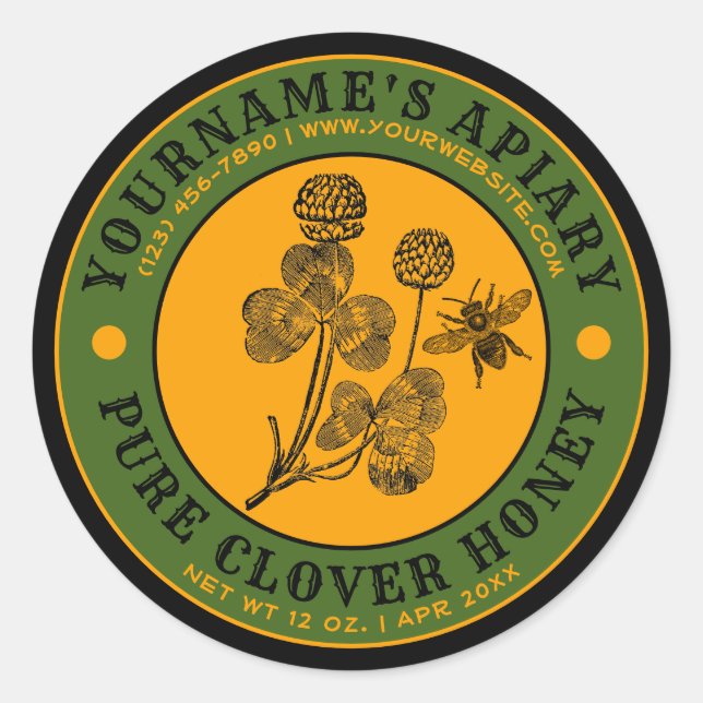 Vintage Bee Apiary Clover Honey Label Template (Front)
