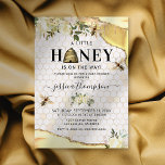 Vintage Bee Baby Shower Invitation<br><div class="desc">Bee hive baby shower invitations featuring yellow and gold glitter agate crystal edges,  a honeycomb background,  honey drips,  white watercolor florals,  bees,  and a elegant celebration template that is easy to personalise.</div>