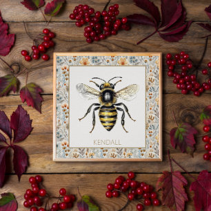Vintage Bee Blue Wildflower Custom Poster