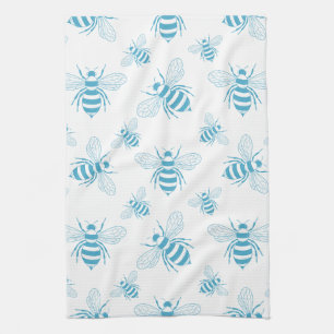 Vintage Bee Botanical Blue (1) Tea Towel